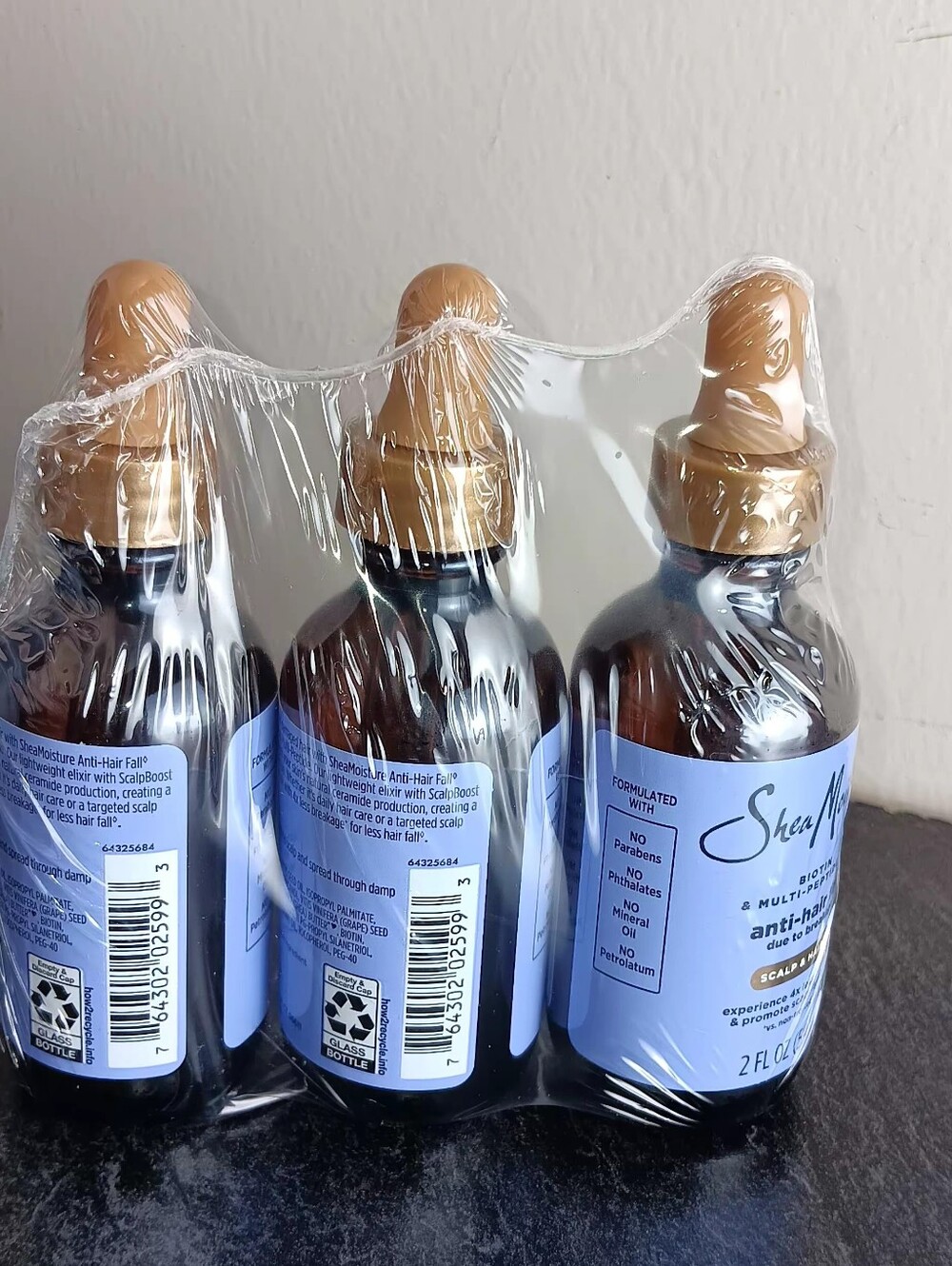 Shea Moisture Anti-Hair Fall Scalp & Hair Oil amber bottle with gold dropper 3pk - Picture 3 of 4
